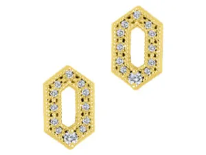 10K Yellow Gold Canadian Diamonds (2) & Diamond Geometric Design Stud Earrings