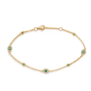 14 KT Emerald Shape Yellow Gold Emerald & Diamond Bracelet