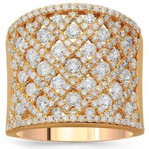 14K Solid Rose Gold Womens Diamond Cocktail Ring 2.79 Ctw