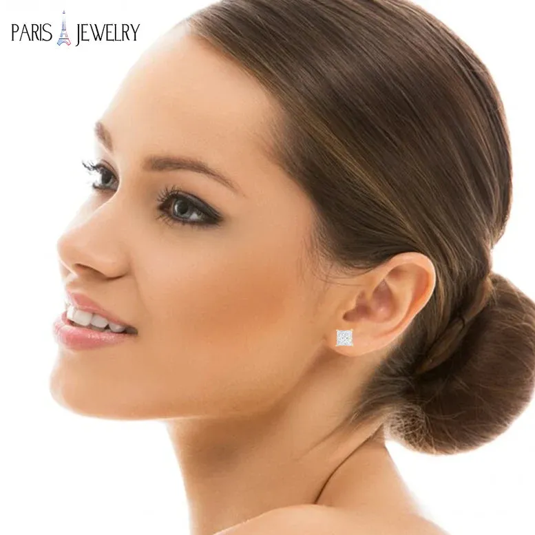 14k Yellow Gold 1/4 Carat Created White Diamond Princess Stud Earrings (SI1) 4 Prong Setting by Paris Jewelry