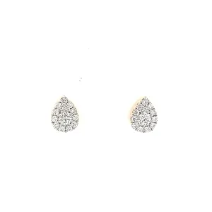 14k Yellow Gold Pear Shaped Diamond Stud Earrings (I7543)
