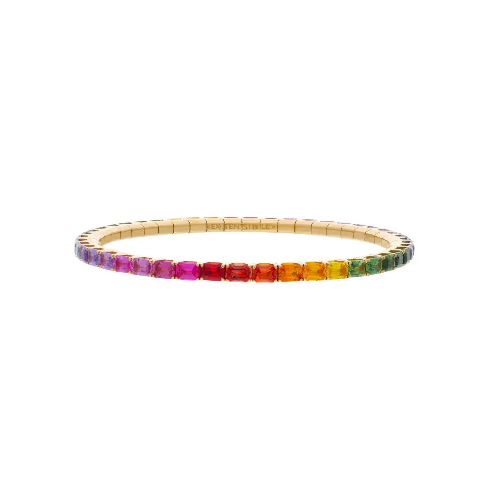 15.12 Emerald Cut Rainbow Sapphire Stretch Tennis Bracelet