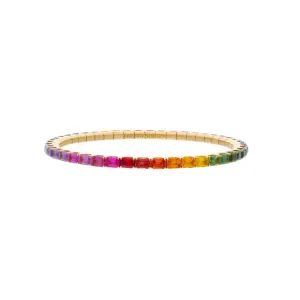 15.12 Emerald Cut Rainbow Sapphire Stretch Tennis Bracelet