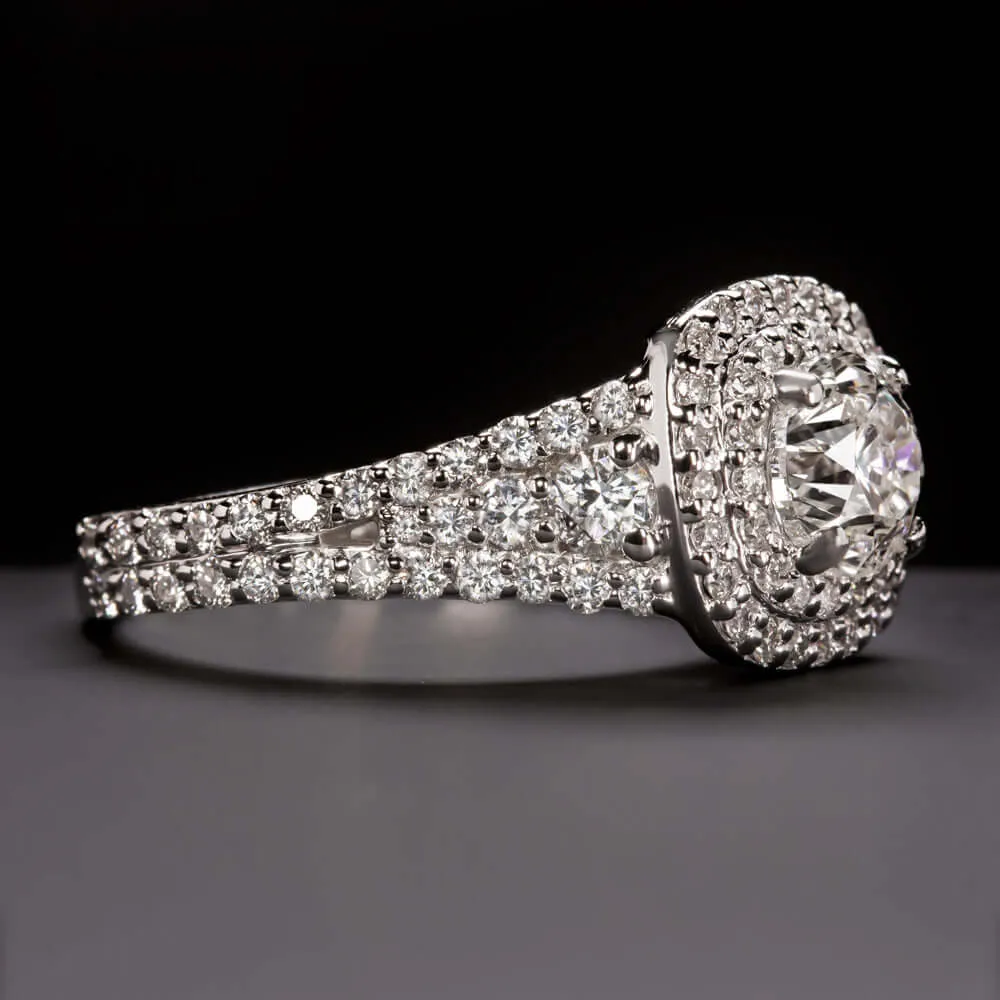 2.25ctw NATURAL DIAMOND ENGAGEMENT RING DOUBLE HALO ROUND CUT WHITE GOLD 1 CARAT