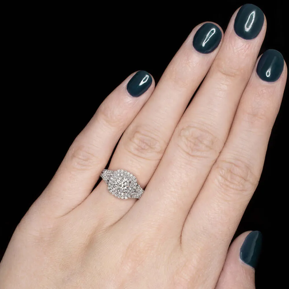 2.25ctw NATURAL DIAMOND ENGAGEMENT RING DOUBLE HALO ROUND CUT WHITE GOLD 1 CARAT