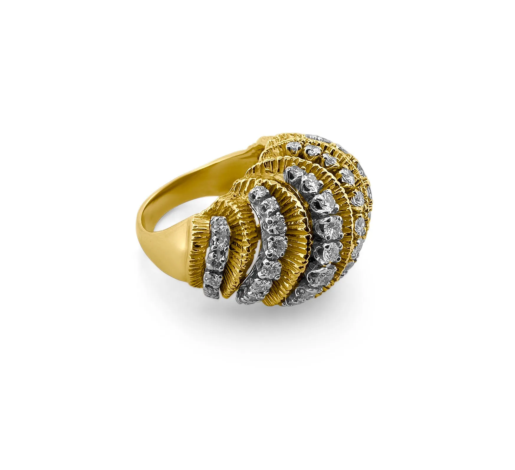 2.50ctw Round Brilliant Cut Diamond Bombé Cocktail Ring in 18k Two-tone Gold