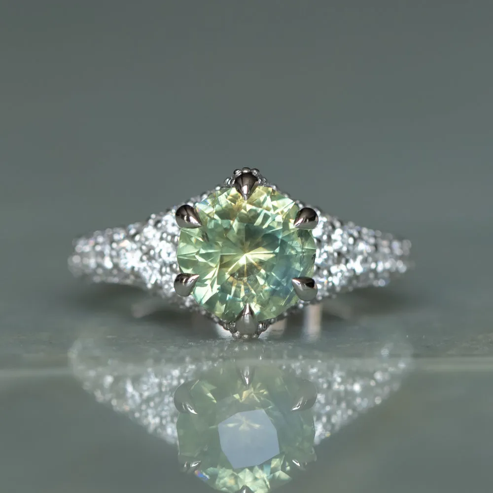 2.82ct Parti Montana Sapphire Diamond-Studded Tapered Solitaire in 14k White Gold