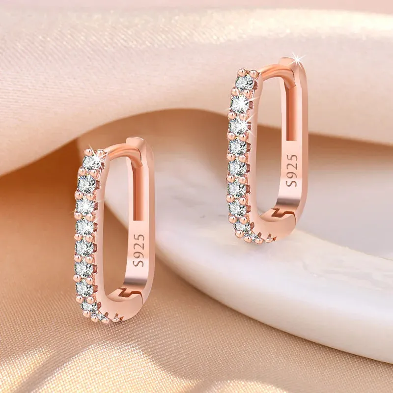 925 Sterling Silver Crystal Zircon Hoop Earrings For Woman