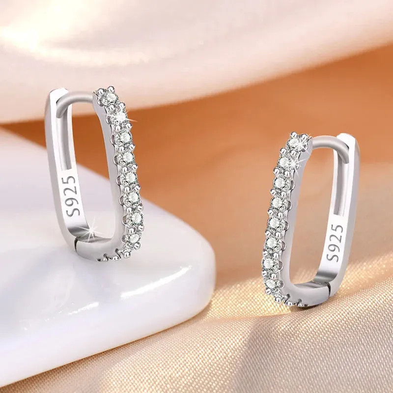 925 Sterling Silver Crystal Zircon Hoop Earrings For Woman