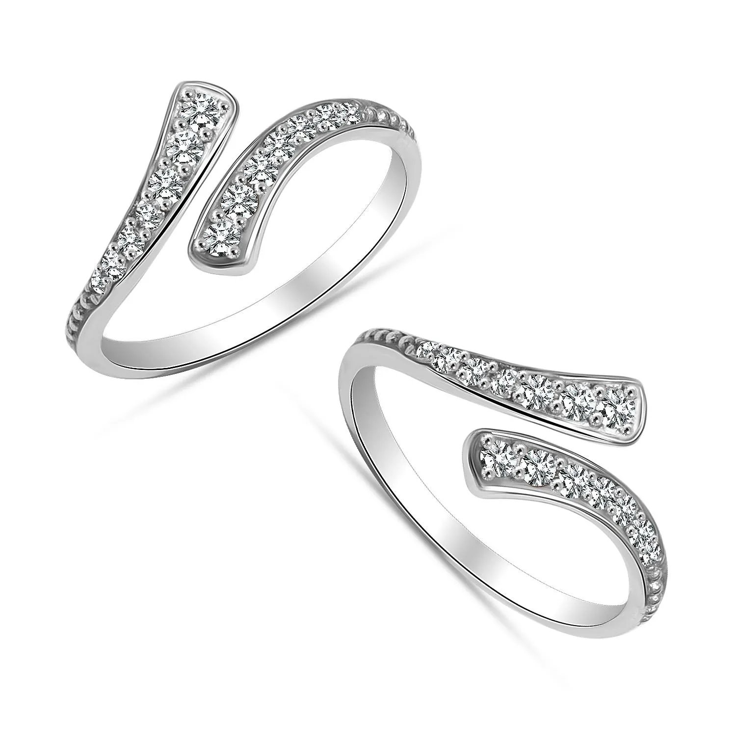925 Sterling Silver Cubic Zirconia Adjustable Twist Toe Ring for Women