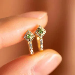 925 Sterling Silver Hoop Earrings Charm Jewelry - Rhombus Green Zircon - Xm408