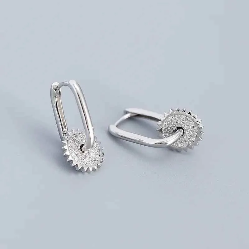 925 Sterling Silver Hoop Earrings Charm Jewelry - U-shaped Gear Zircon - YH0334