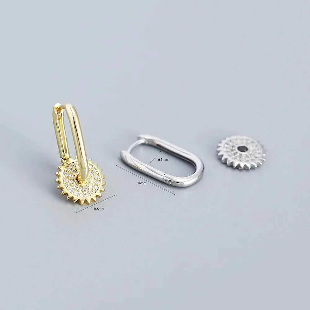 925 Sterling Silver Hoop Earrings Charm Jewelry - U-shaped Gear Zircon - YH0334