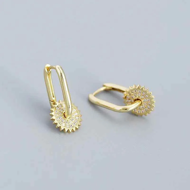 925 Sterling Silver Hoop Earrings Charm Jewelry - U-shaped Gear Zircon - YH0334