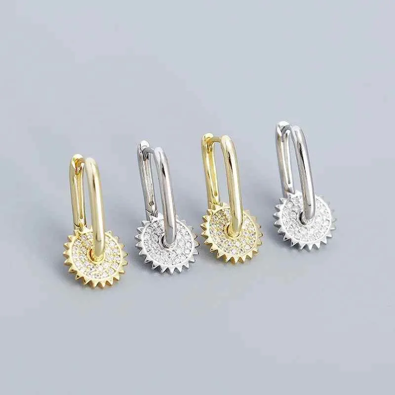925 Sterling Silver Hoop Earrings Charm Jewelry - U-shaped Gear Zircon - YH0334