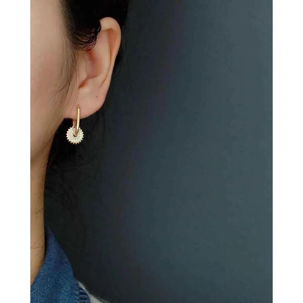 925 Sterling Silver Hoop Earrings Charm Jewelry - U-shaped Gear Zircon - YH0334