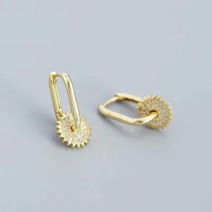 925 Sterling Silver Hoop Earrings Charm Jewelry - U-shaped Gear Zircon - YH0334
