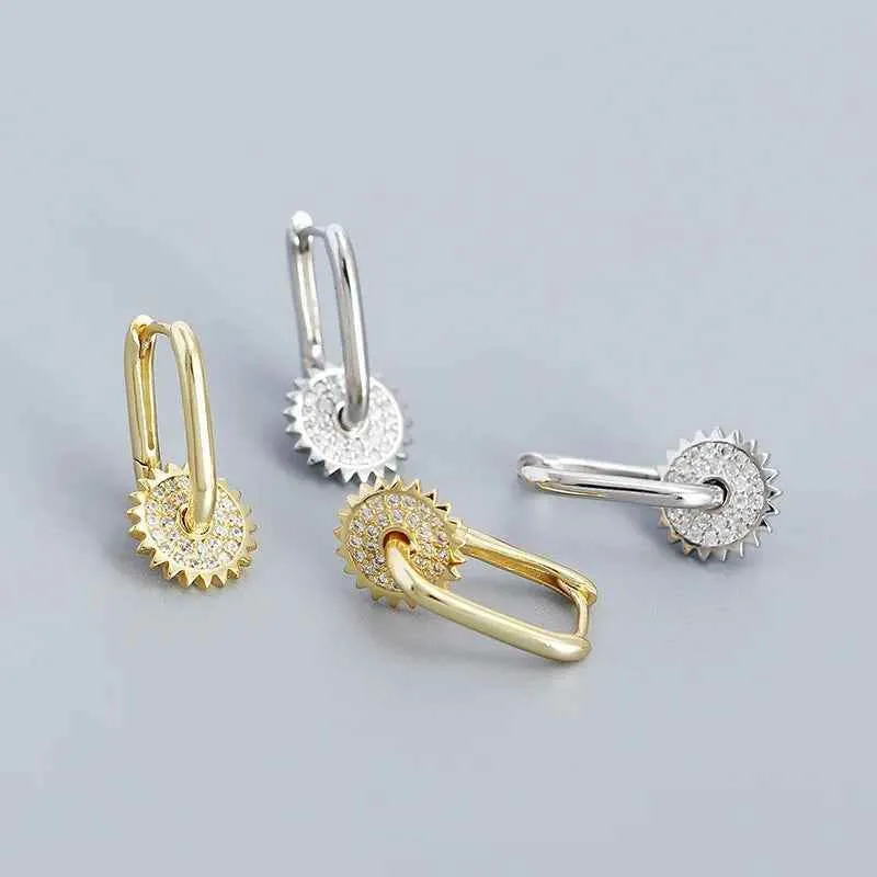 925 Sterling Silver Hoop Earrings Charm Jewelry - U-shaped Gear Zircon - YH0334