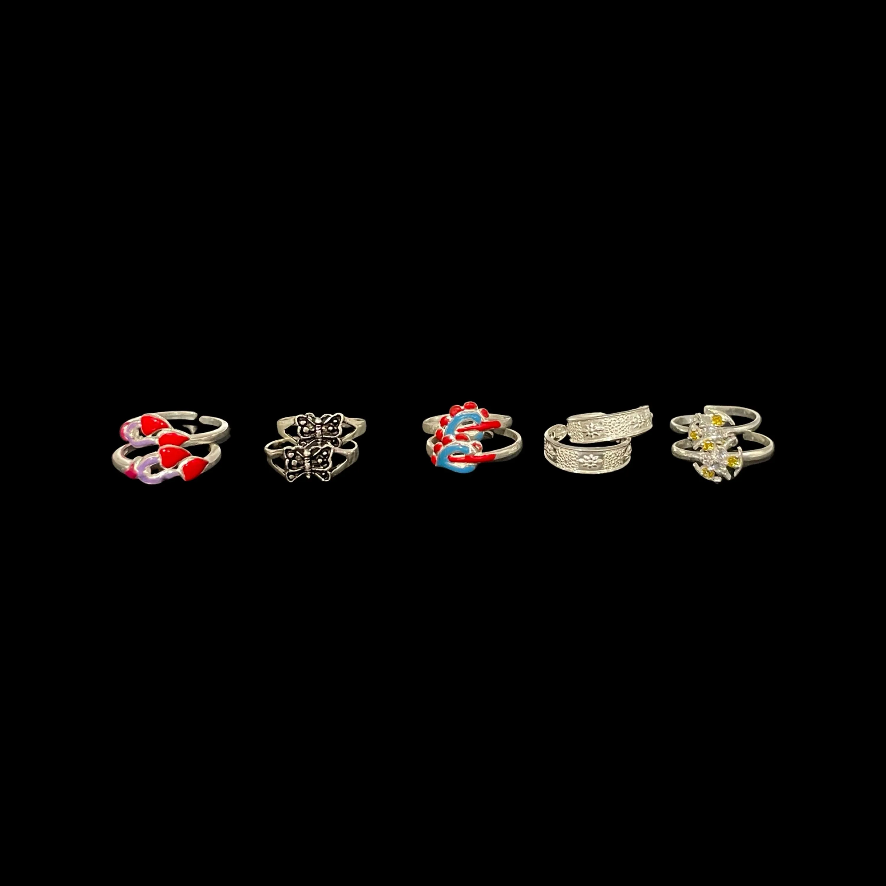 925 Sterling Silver Toe-rings (Pack of 5 Pairs)- Set #13