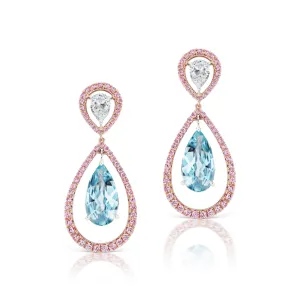 Argyle Pink Diamond and Aquamarine Drop Earrings
