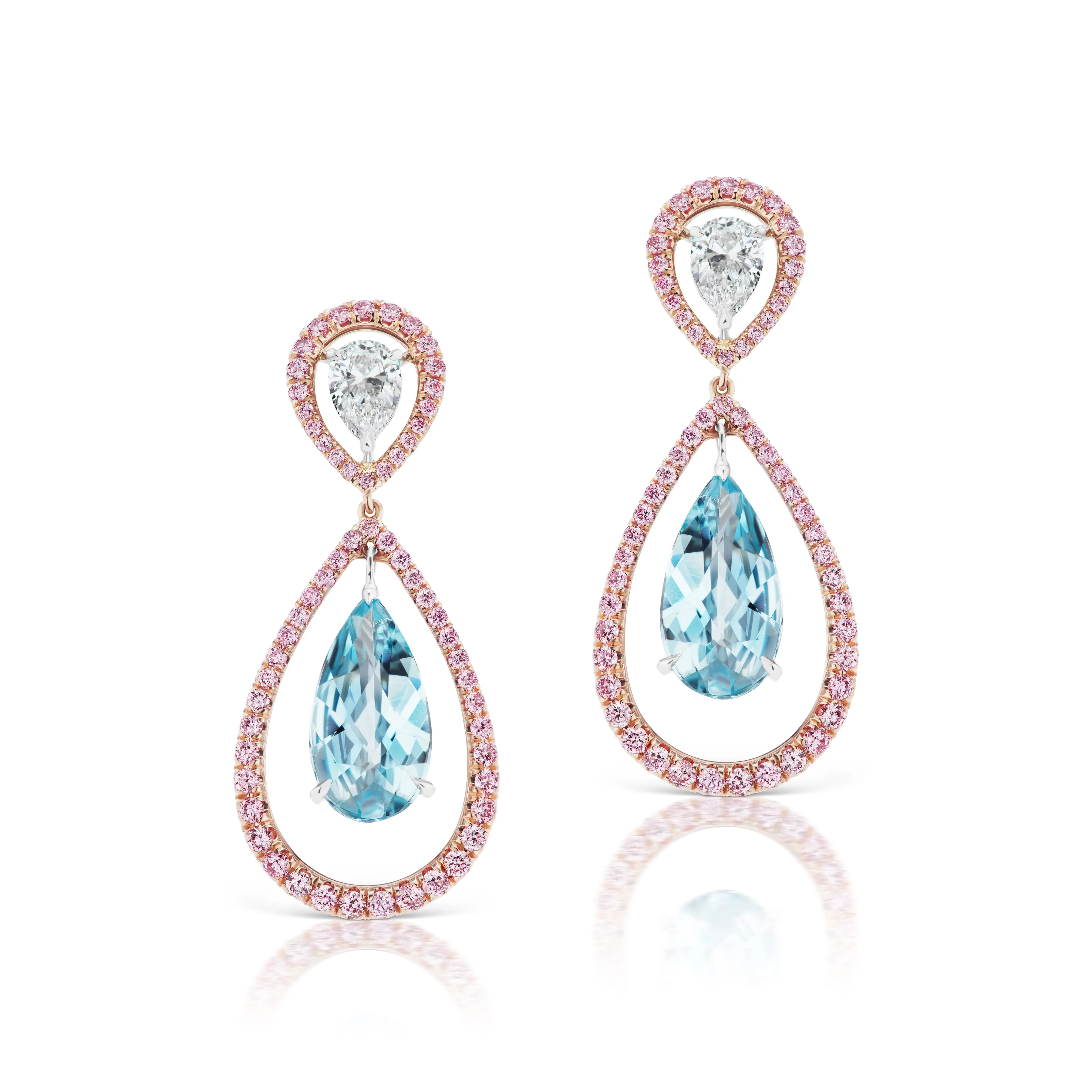 Argyle Pink Diamond and Aquamarine Drop Earrings