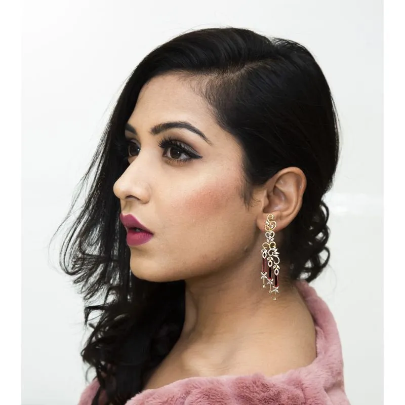 Beautiful Zircon/Ad Earring In Two Tone Polish With Ruby Crystal Latkan 8783-2830