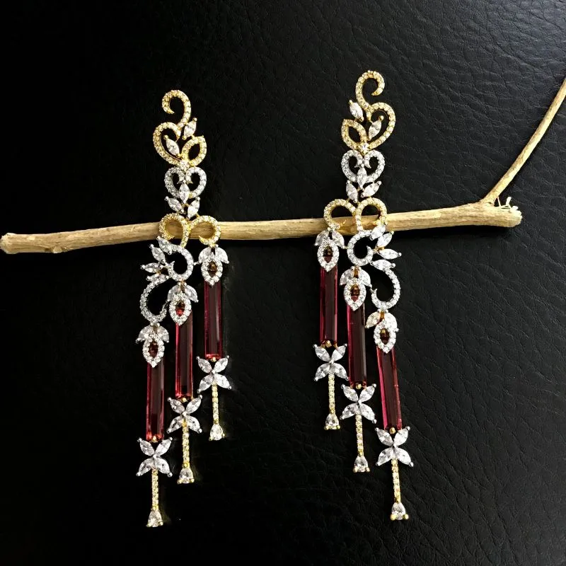 Beautiful Zircon/Ad Earring In Two Tone Polish With Ruby Crystal Latkan 8783-2830