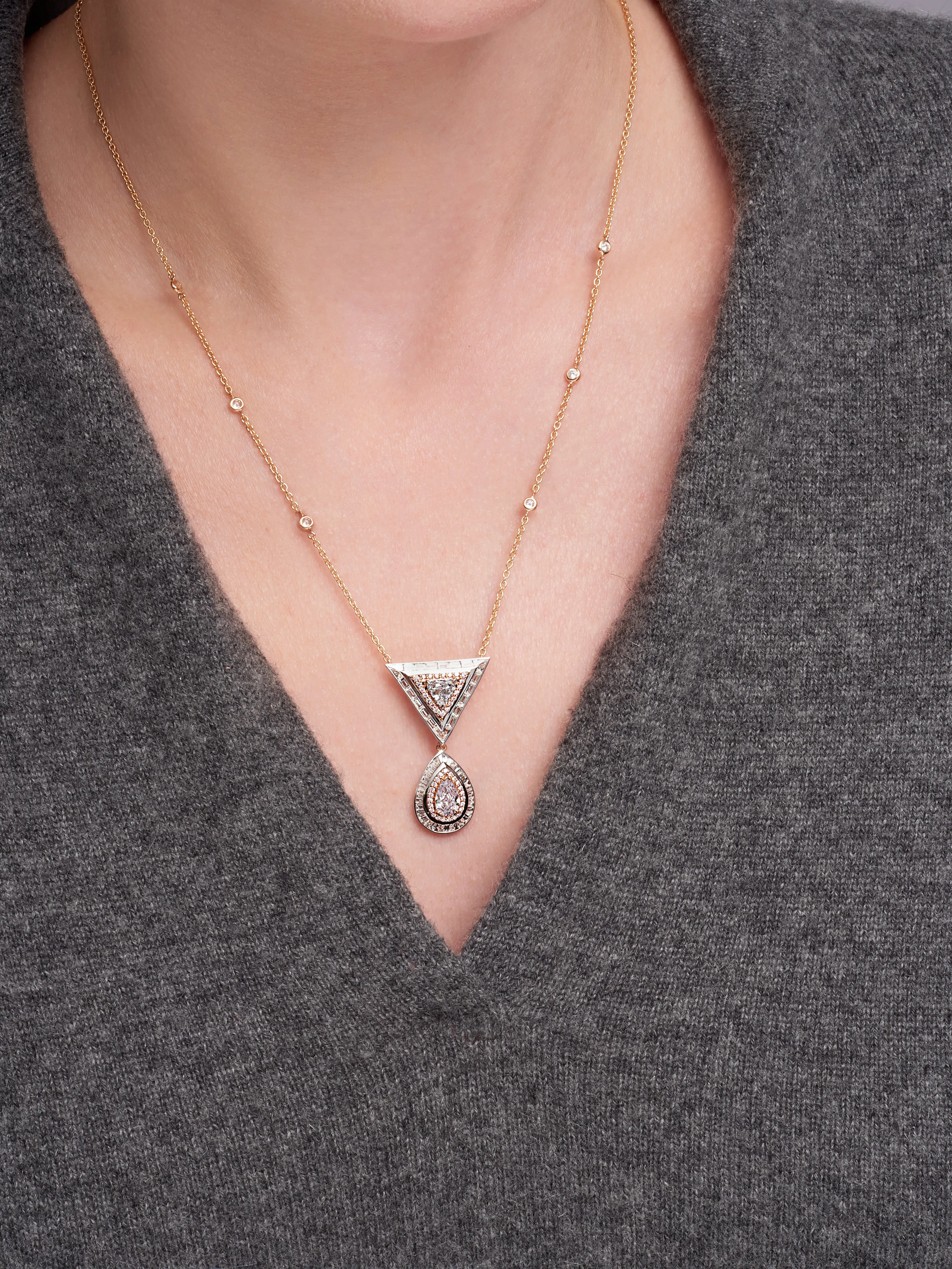 Blue and Pink Diamond Necklace