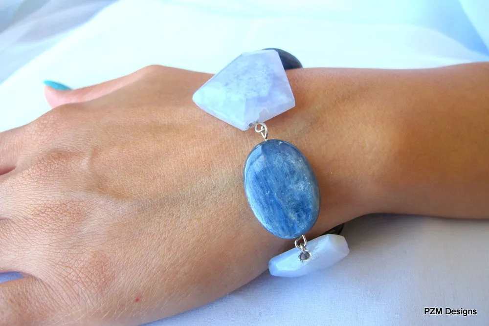 Blue Lace Agate Bracelet with Kyanite Accents