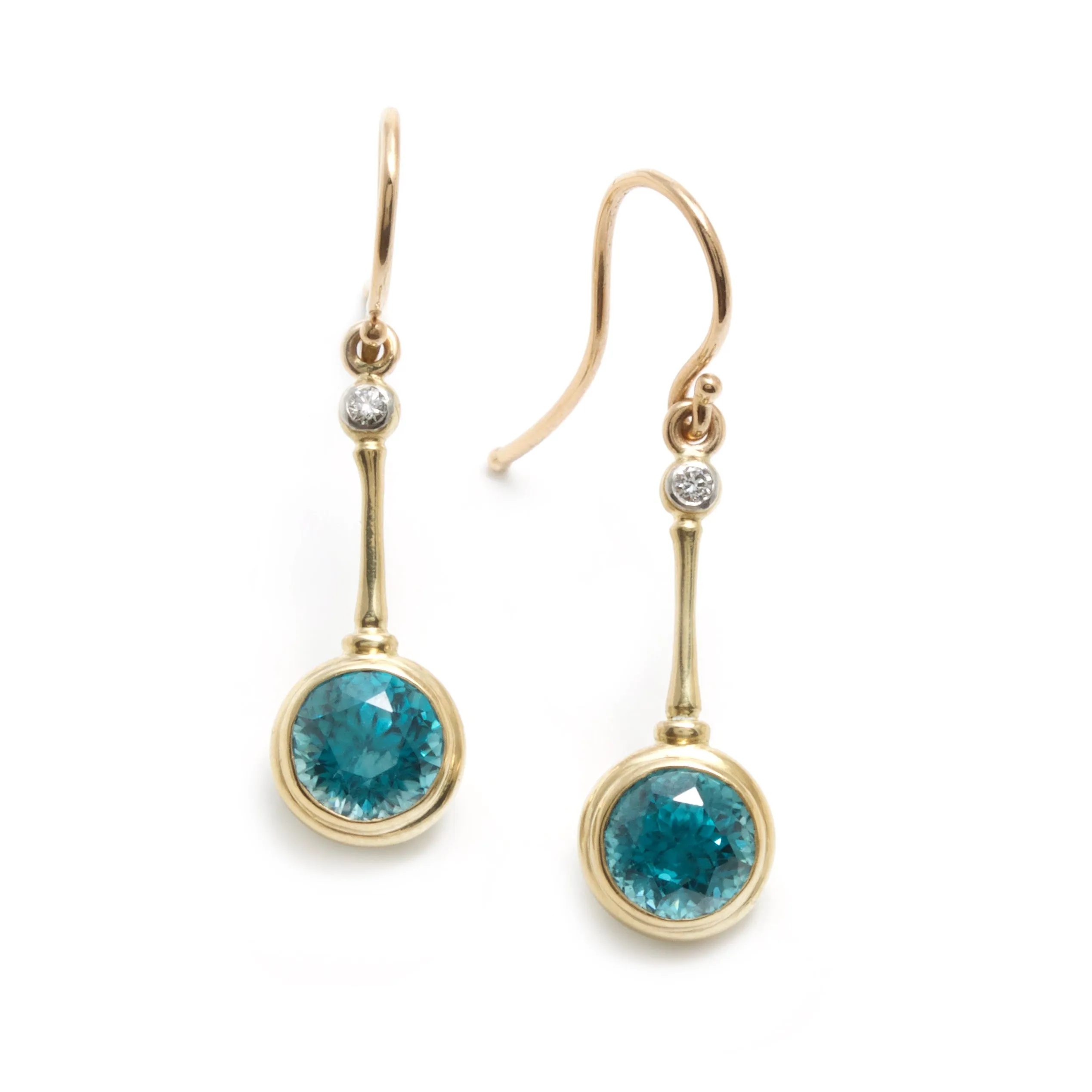 Blue Zircon and Diamond Earrings