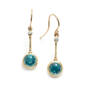 Blue Zircon and Diamond Earrings