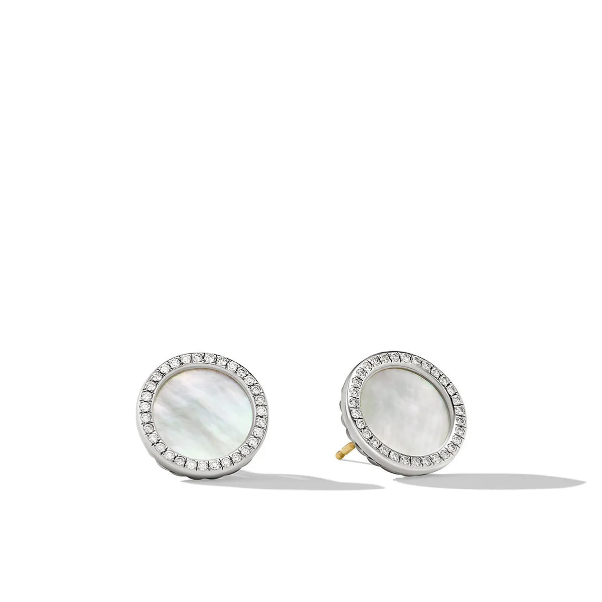 Button Earrings with Mother of Pearl and Pave Diamonds