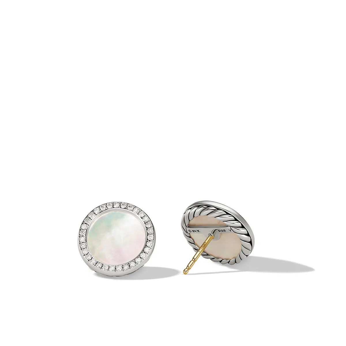 Button Earrings with Mother of Pearl and Pave Diamonds