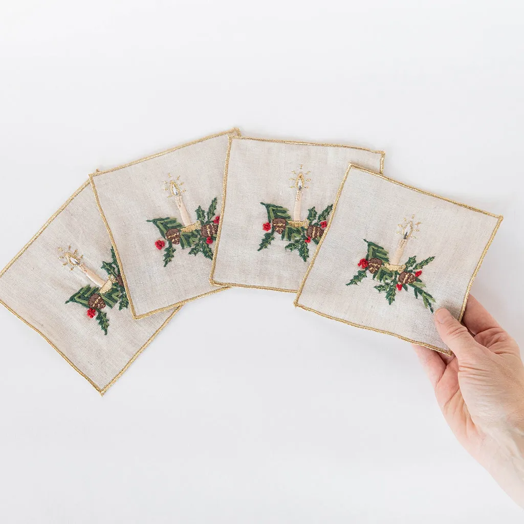 Candle Cocktail Napkin Set of 4 - Natural