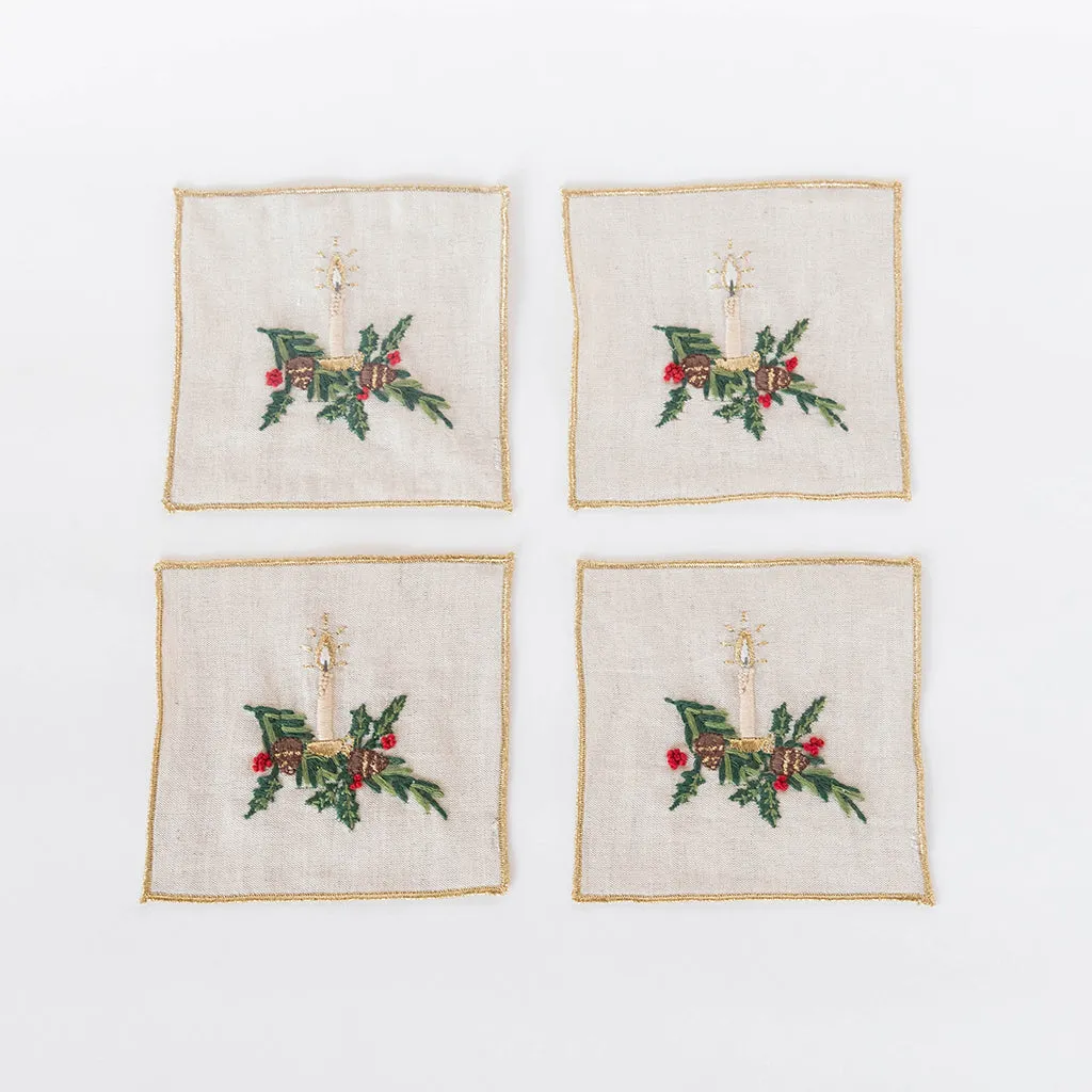 Candle Cocktail Napkin Set of 4 - Natural