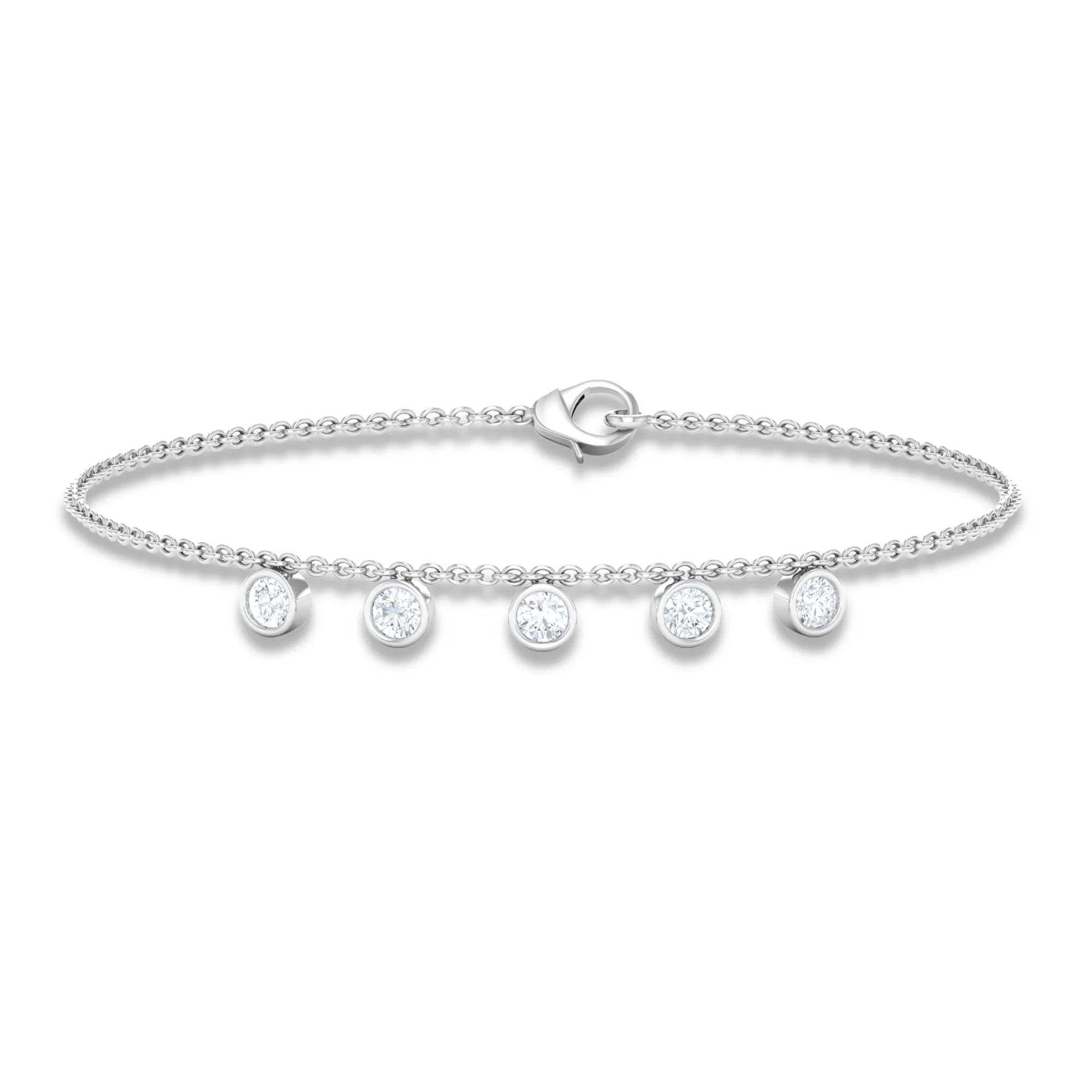 Chain Charm Bracelet with 0.50 CT Round Shape Moissanite in Bezel Setting