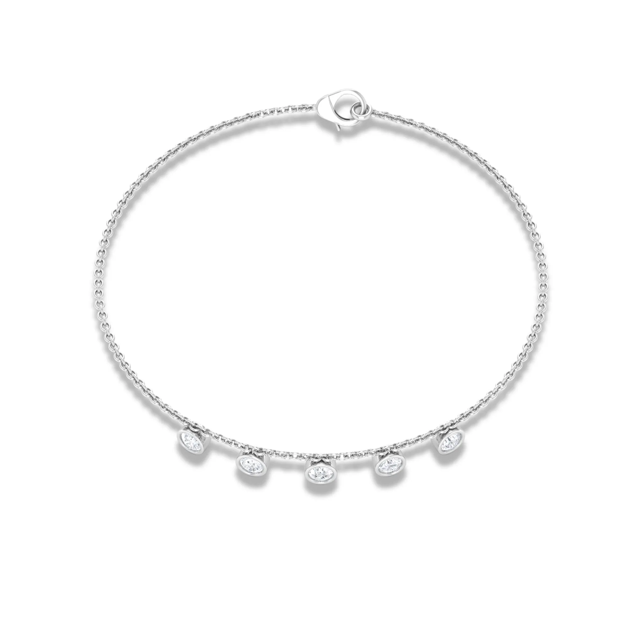 Chain Charm Bracelet with 0.50 CT Round Shape Moissanite in Bezel Setting