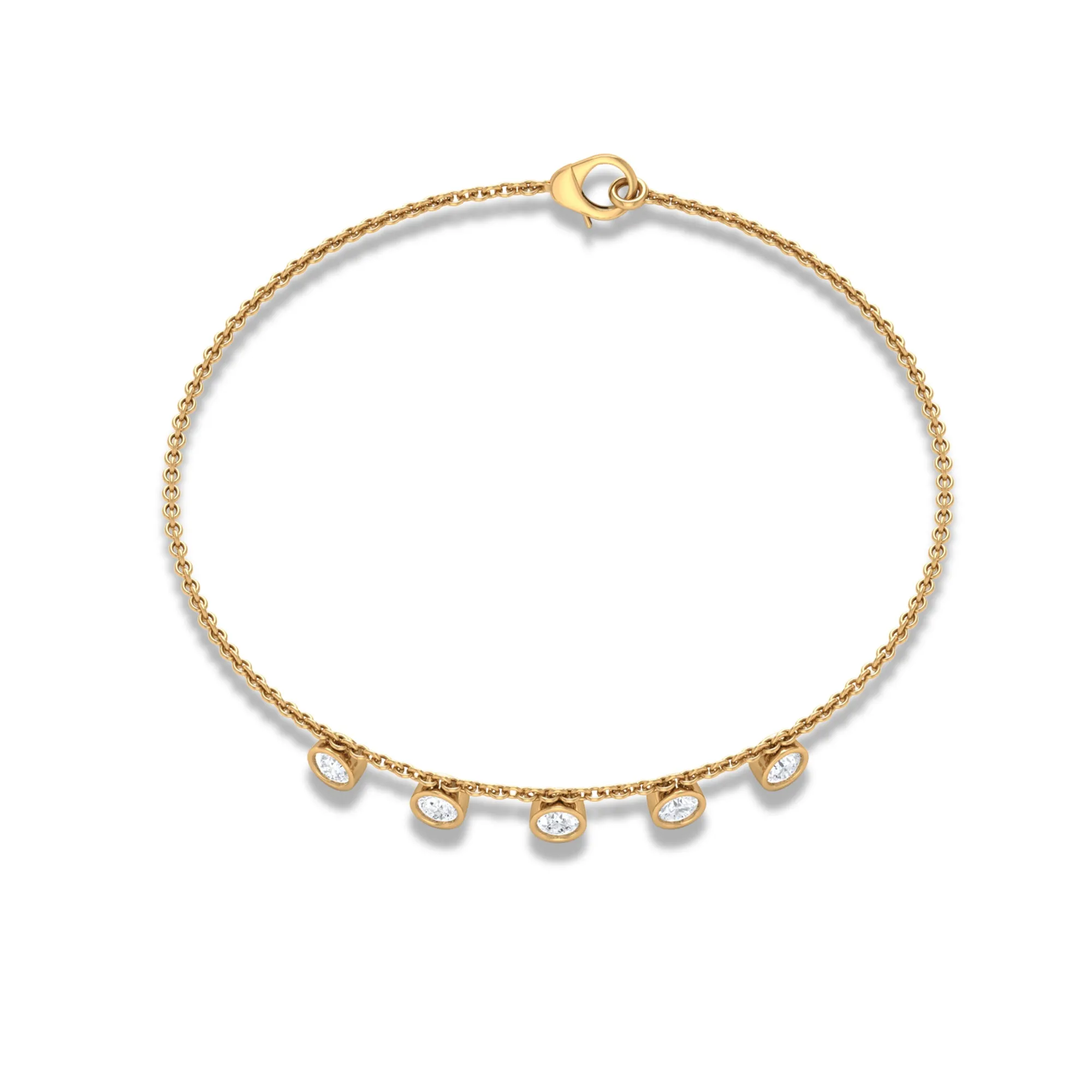 Chain Charm Bracelet with 0.50 CT Round Shape Moissanite in Bezel Setting