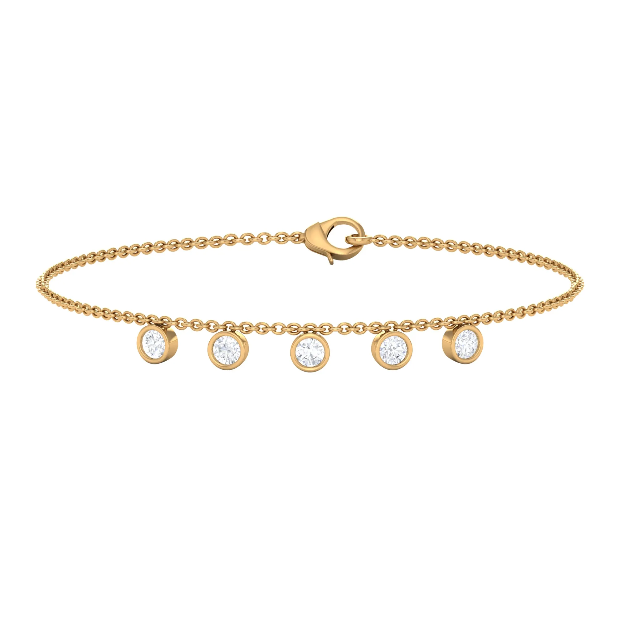 Chain Charm Bracelet with 0.50 CT Round Shape Moissanite in Bezel Setting