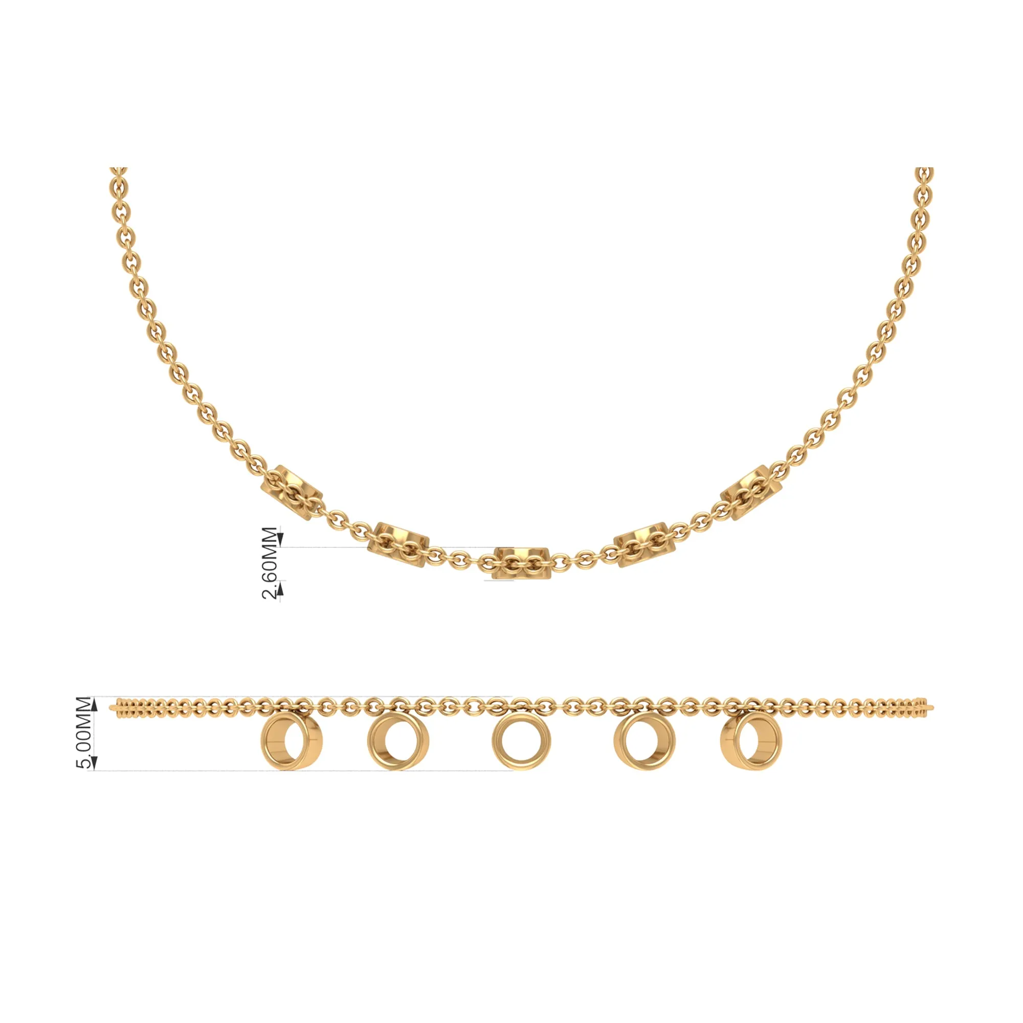 Chain Charm Bracelet with 0.50 CT Round Shape Moissanite in Bezel Setting