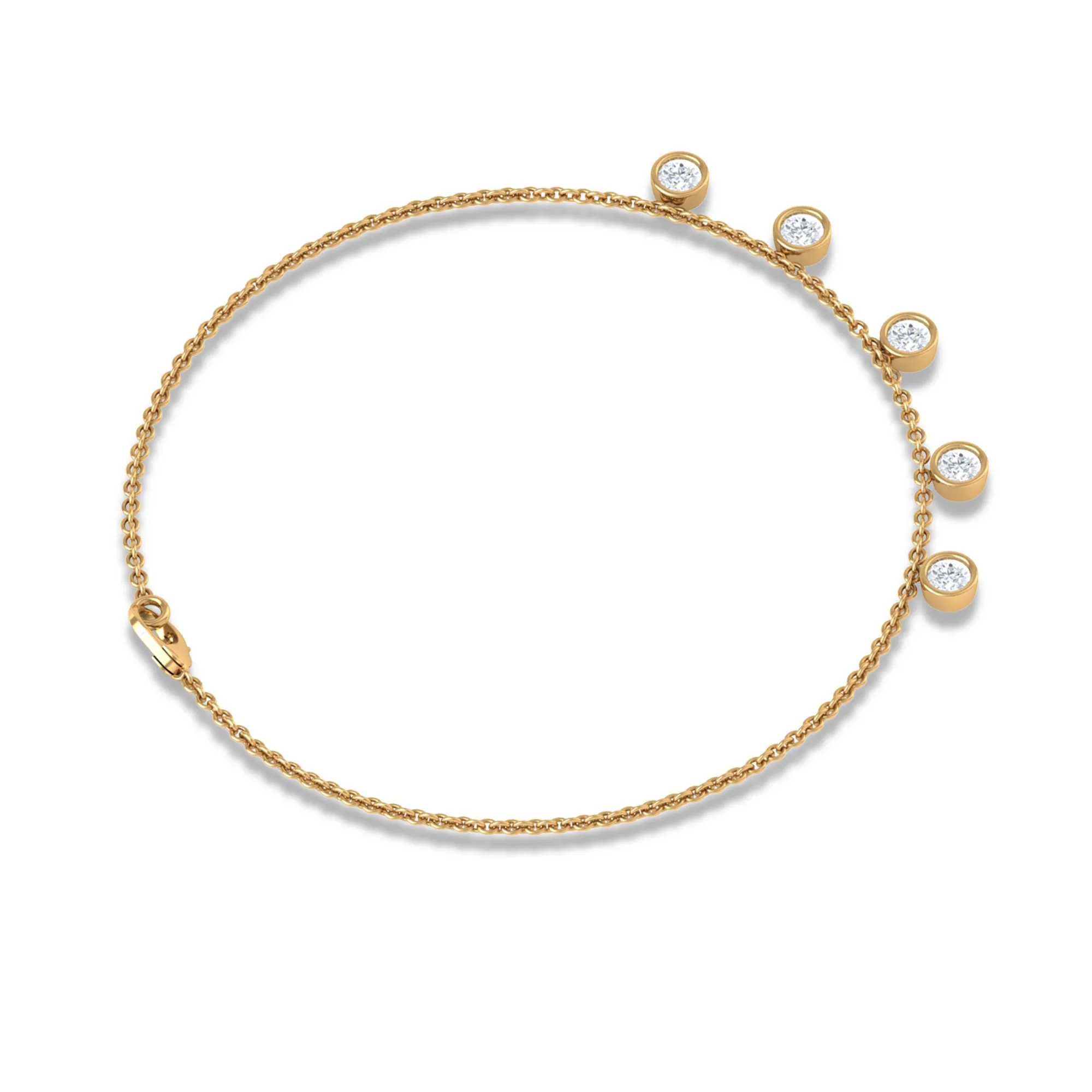 Chain Charm Bracelet with 0.50 CT Round Shape Moissanite in Bezel Setting