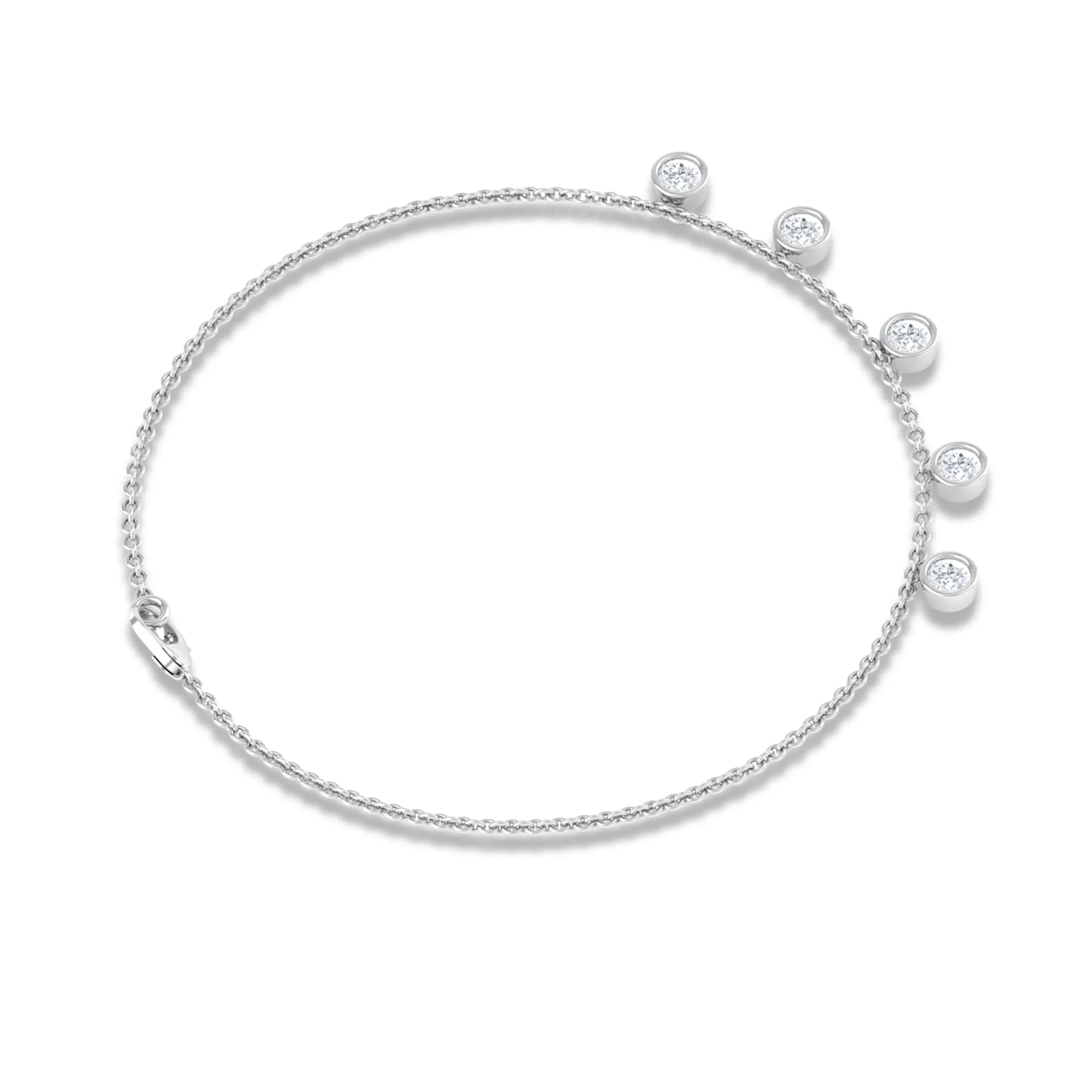 Chain Charm Bracelet with 0.50 CT Round Shape Moissanite in Bezel Setting