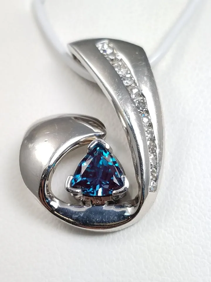 Custom 14k White Gold Gemstone & Natural Diamond Pendant