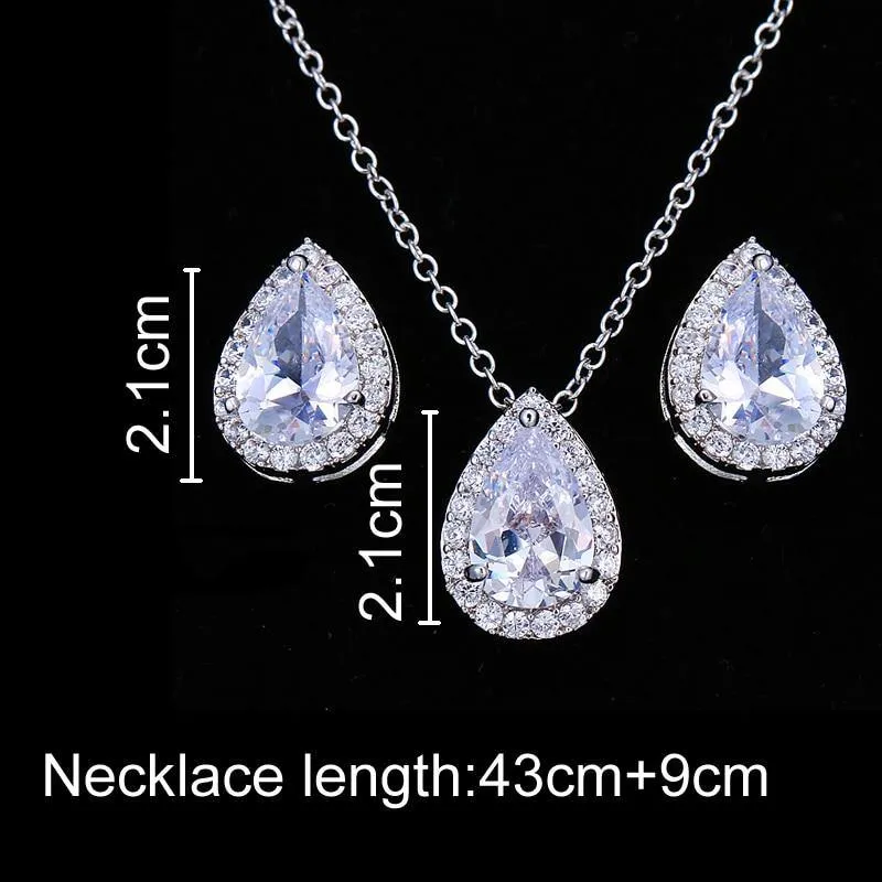 Desirable Economical Water Drop AAA  Quality Cubic Zirconia CZ Stone 2 Piece Wedding Bridal Jewelry Set