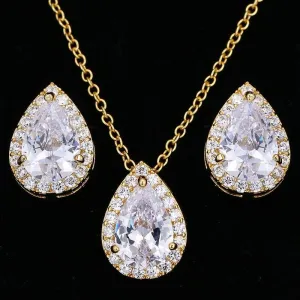 Desirable Economical Water Drop AAA  Quality Cubic Zirconia CZ Stone 2 Piece Wedding Bridal Jewelry Set