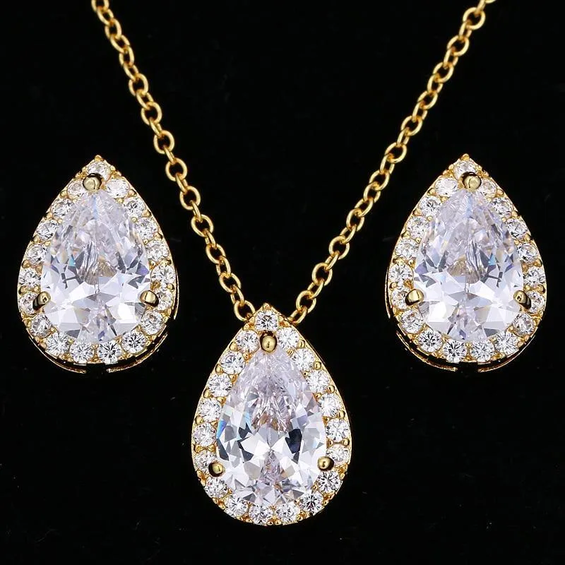Desirable Economical Water Drop AAA  Quality Cubic Zirconia CZ Stone 2 Piece Wedding Bridal Jewelry Set
