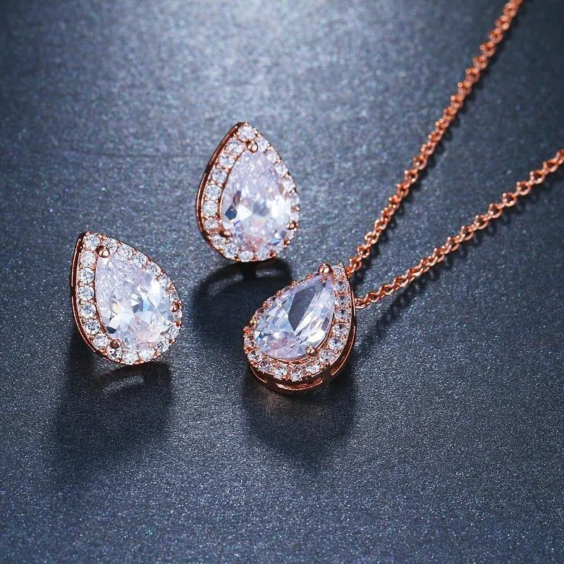 Desirable Economical Water Drop AAA  Quality Cubic Zirconia CZ Stone 2 Piece Wedding Bridal Jewelry Set