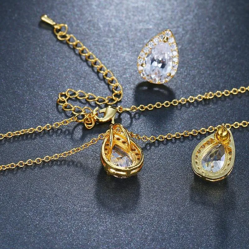 Desirable Economical Water Drop AAA  Quality Cubic Zirconia CZ Stone 2 Piece Wedding Bridal Jewelry Set