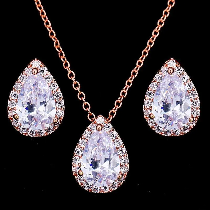 Desirable Economical Water Drop AAA  Quality Cubic Zirconia CZ Stone 2 Piece Wedding Bridal Jewelry Set