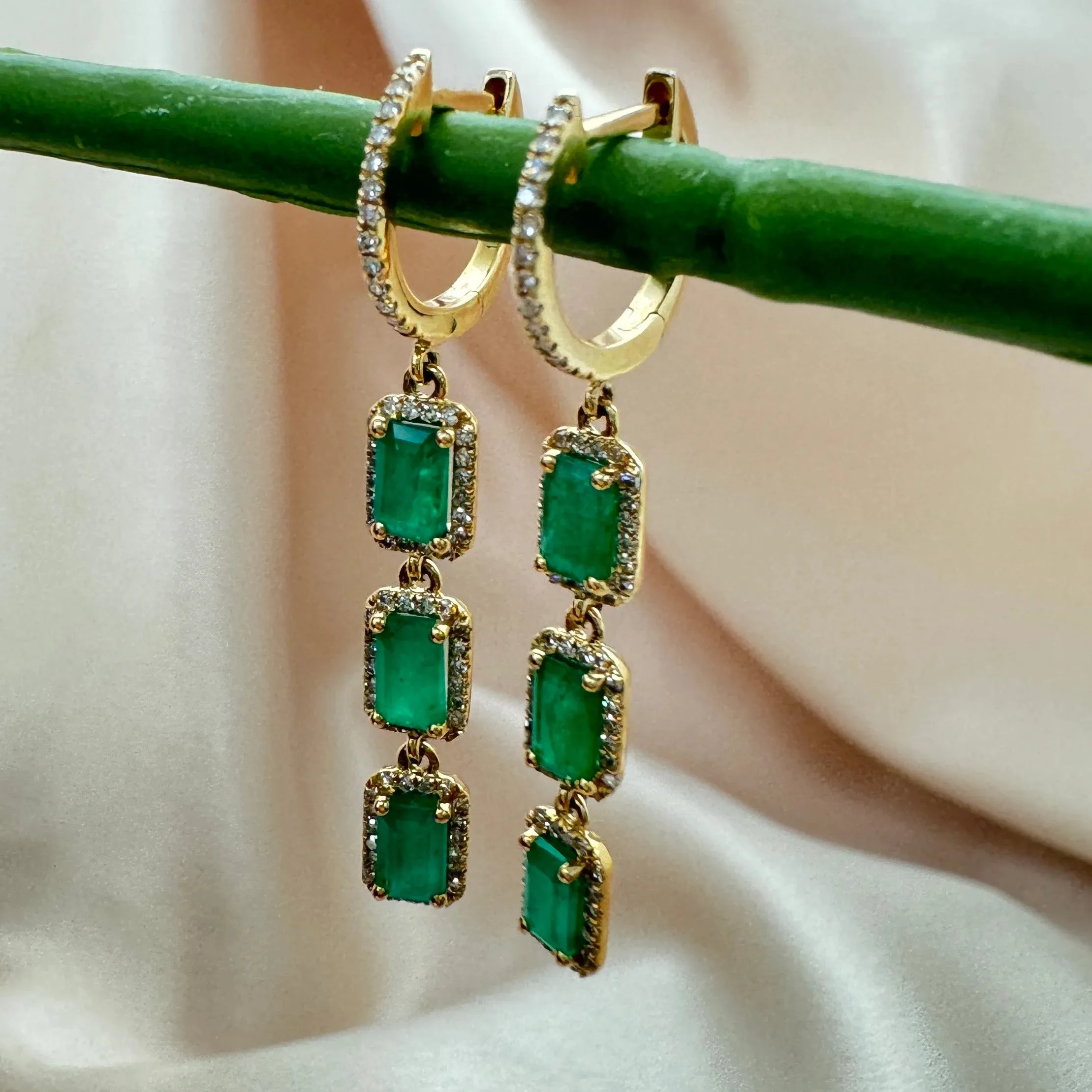Diamond & Emerald Drop Huggies